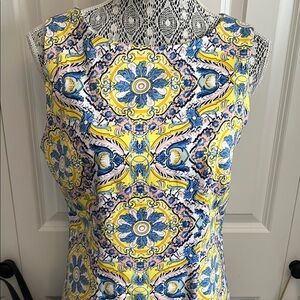 Chetta B Yellow and Blue Sheath Midi Dress
